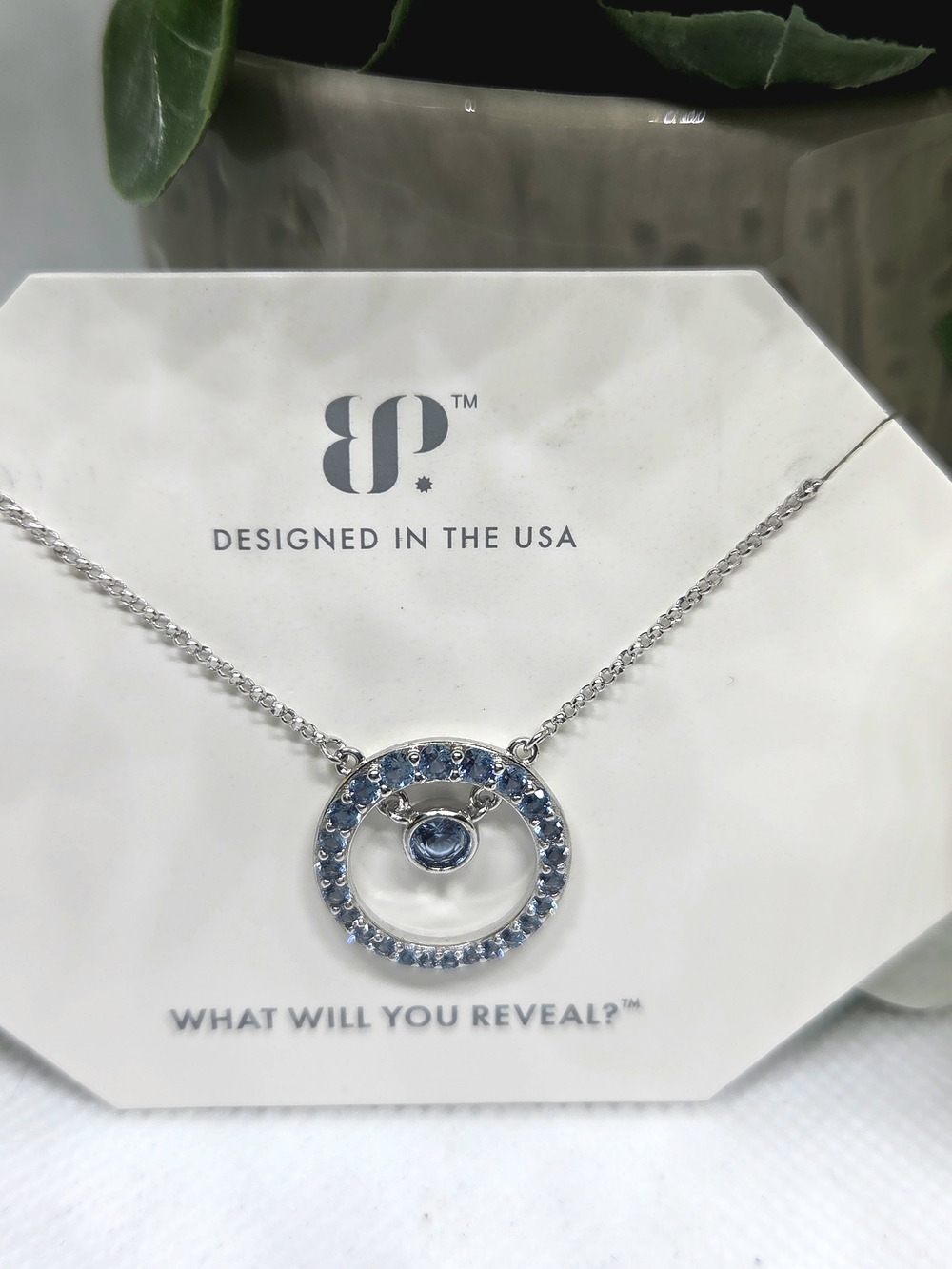 BP Blue Zircon Spinel Circle Pendant On Rhodium Pendant